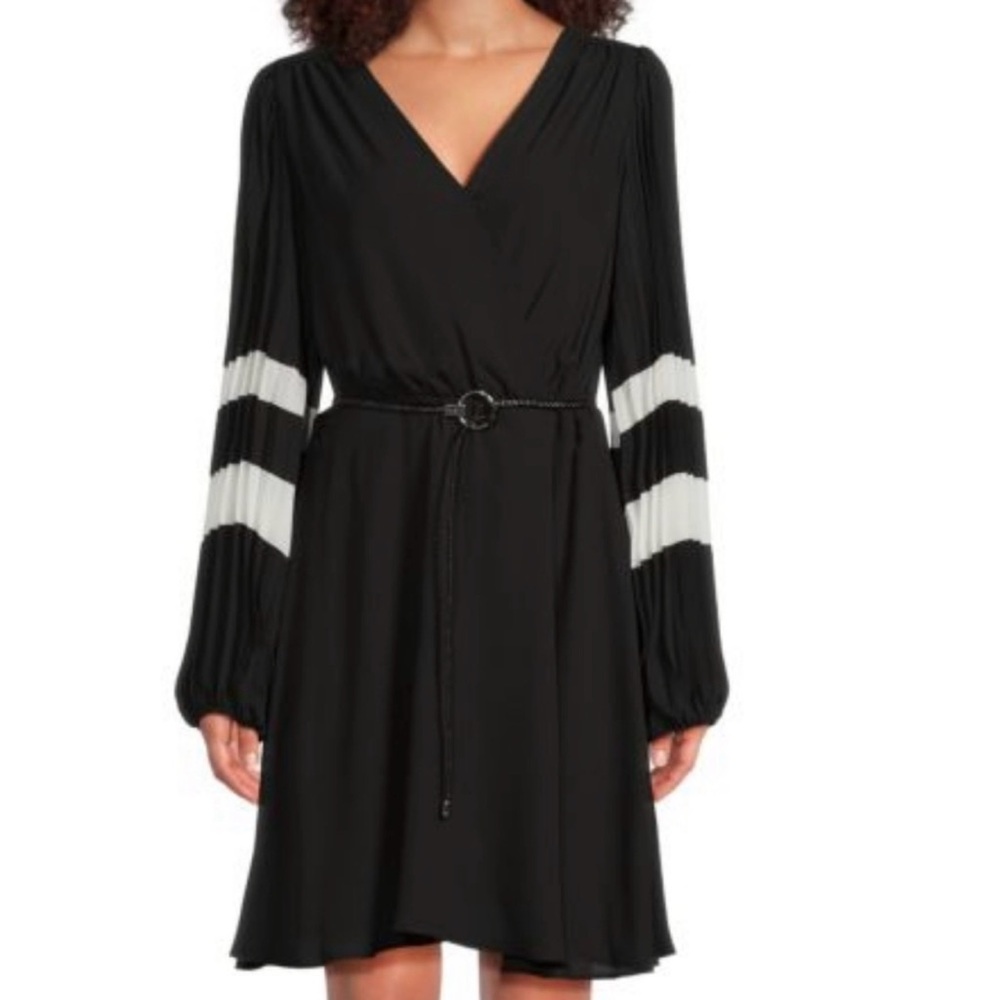 Karl Lagerfeld Paris Belted Elegant Black and White Women's Dress